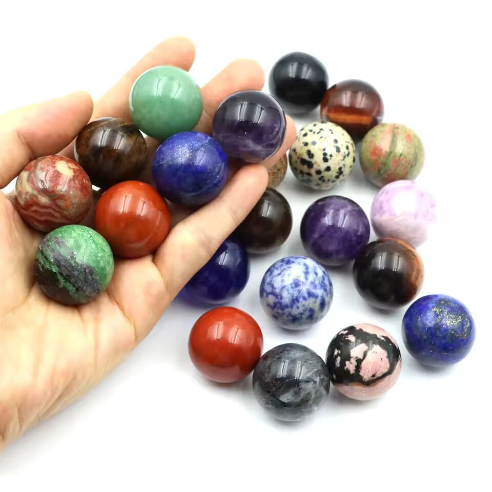 25mm Crystal Sphere Round Beads Natural Stone Reiki Healing Quartz Ball Amethyst Obsidian Mineral Specimen Globe Home Decoration